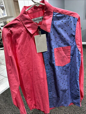 DO NOTHING Color Block Button Down Shirt Pink & Blue Size Medium NWT